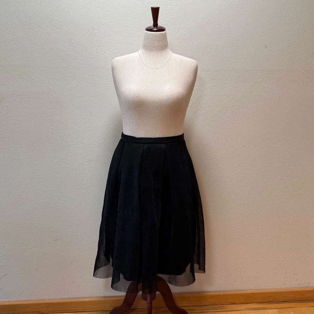 Maitai Black Mesh Pleated Sheer Romantic Balletcore Edgy Punk Midi Skirt Women M